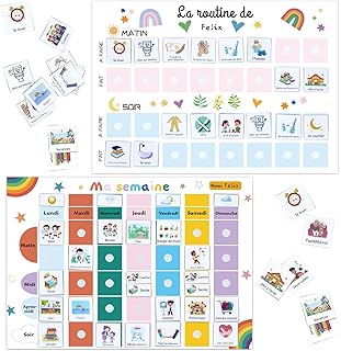 2pcs Planning Semaine pour Enfants et Planning Journalier pour Enfants,118pcs Français enfants Routine d